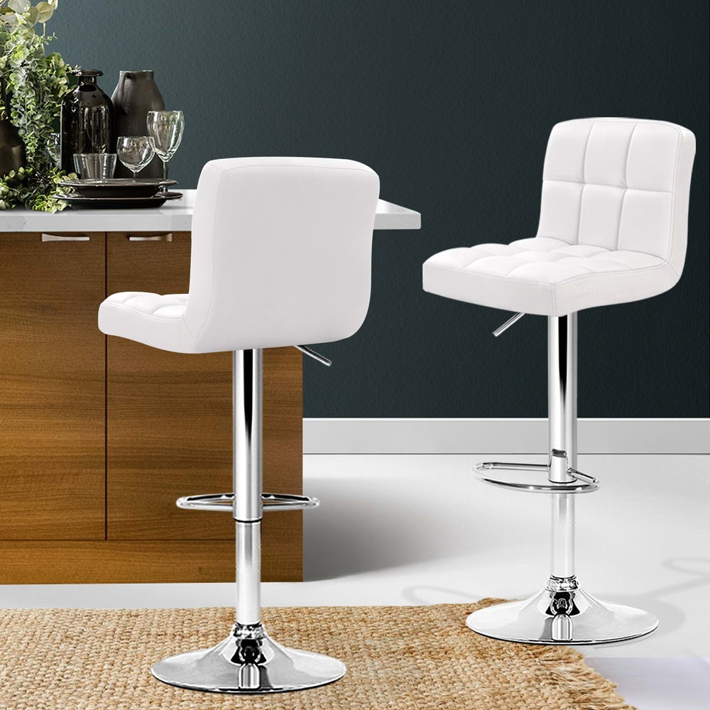 Artiss 4x Bar Stools Leather Gas Lift White-6