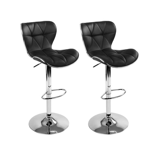 Artiss 2x Bar Stools Gas Lift Leather Seat Black-0