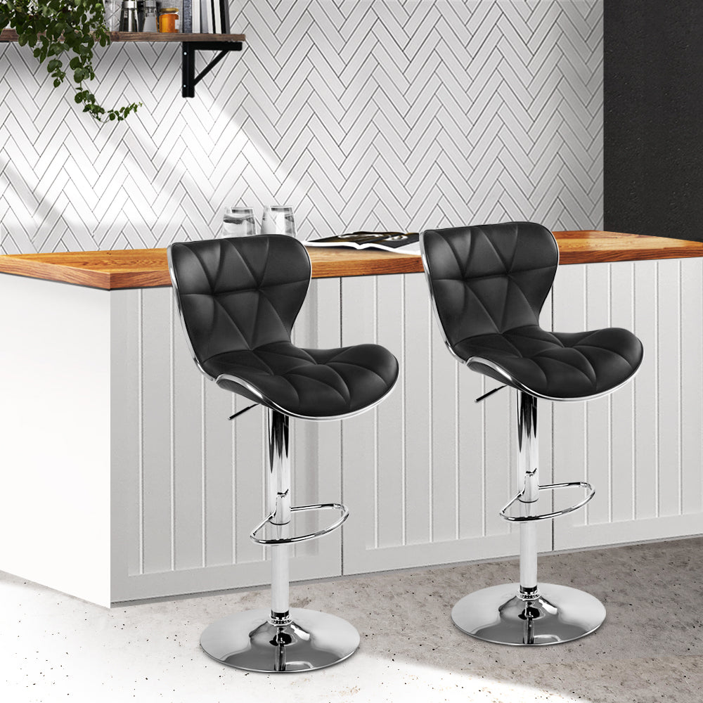 Artiss 2x Bar Stools Gas Lift Leather Seat Black-7