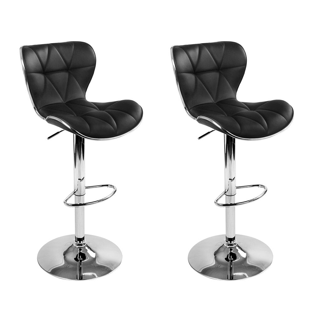 Artiss 2x Bar Stools Gas Lift Leather Seat Black-0