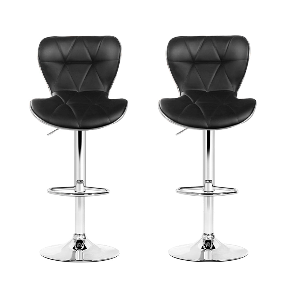 Artiss 2x Bar Stools Gas Lift Leather Seat Black-2