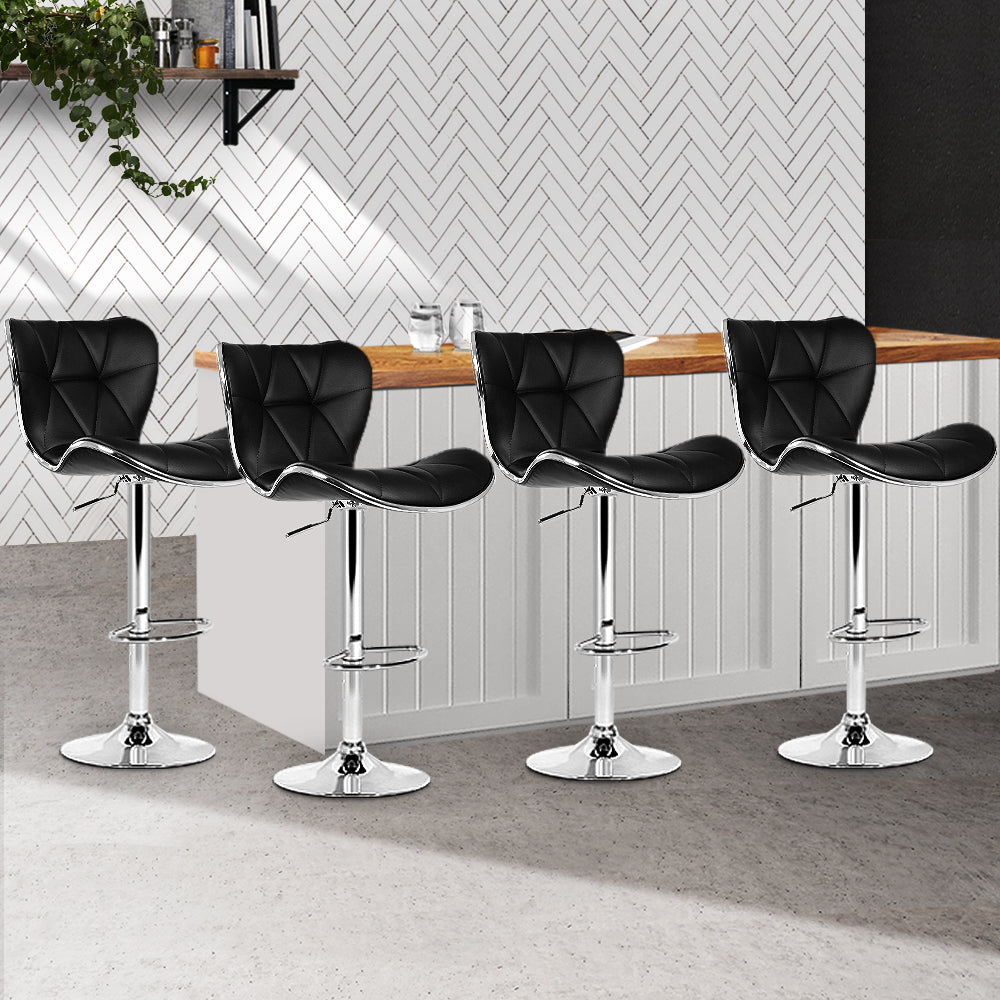 Artiss 4x Bar Stools Gas Lift Leather Seat Black-7