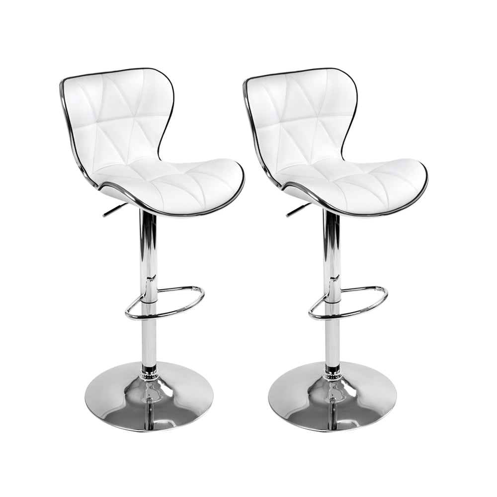 Artiss 2x Bar Stools Gas Lift Leather Seat White-0