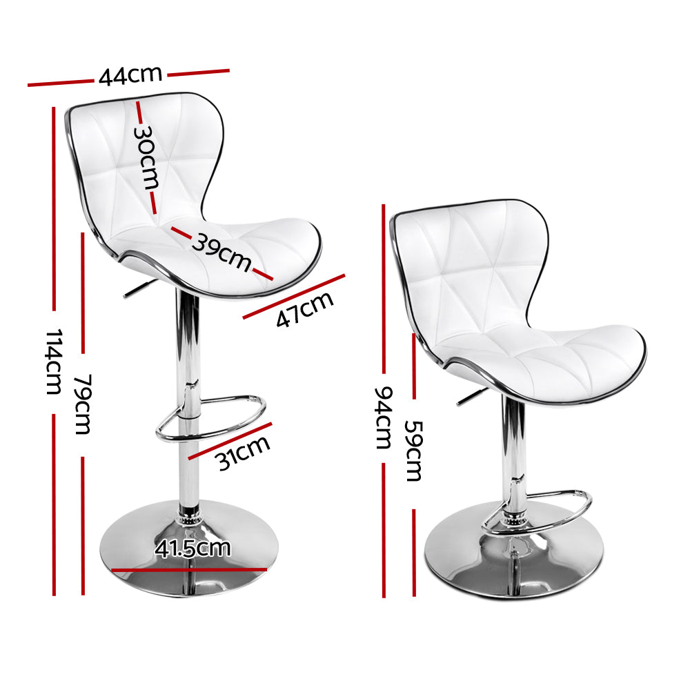 Artiss 2x Bar Stools Gas Lift Leather Seat White-1