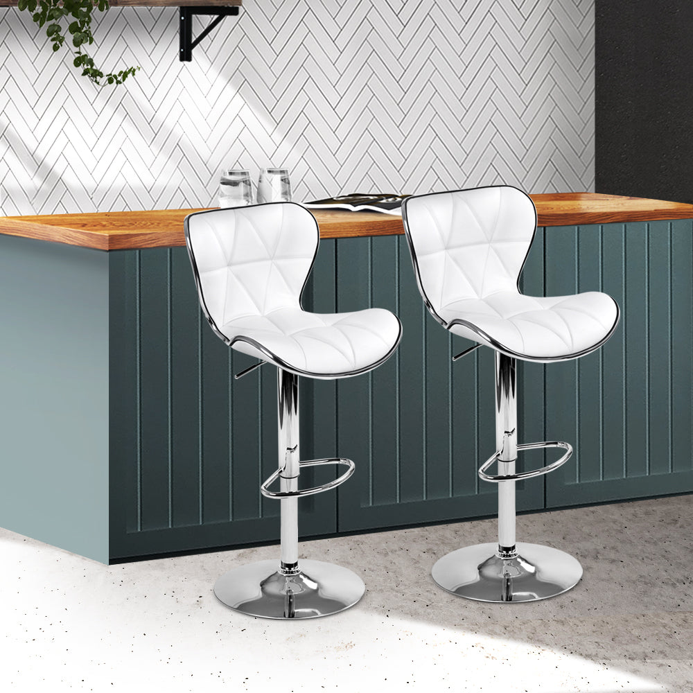 Artiss 2x Bar Stools Gas Lift Leather Seat White-7