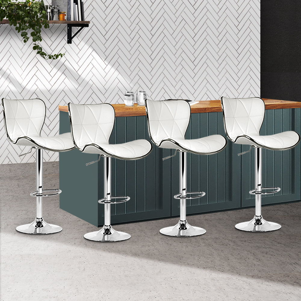 Artiss 4x Bar Stools Gas Lift Leather Seat White-7