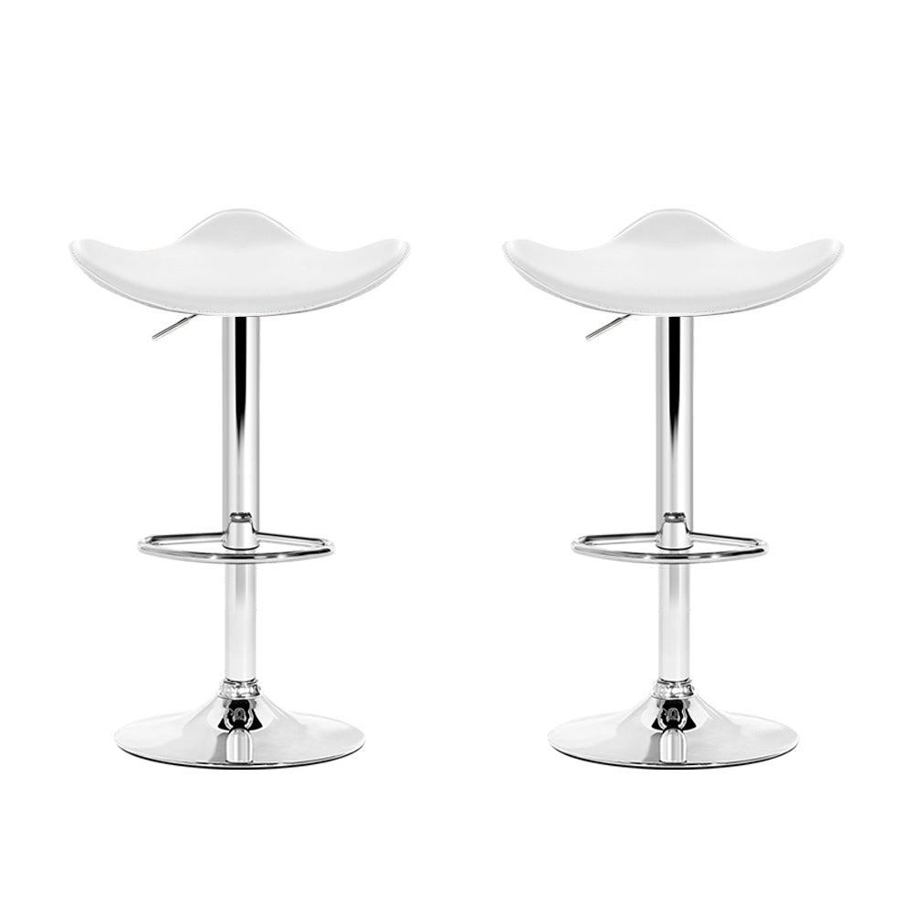 Artiss 2x Bar Stools Leather Gas Lift Chair White-2