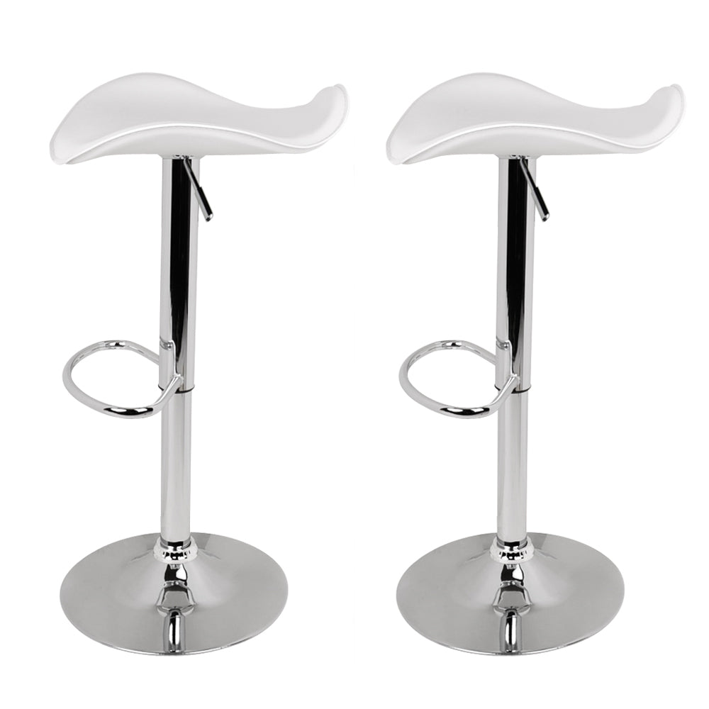 Artiss 2x Bar Stools Leather Gas Lift Chair White-3