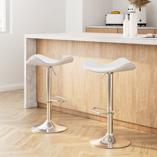 Artiss 2x Bar Stools Leather Gas Lift Chair White-0
