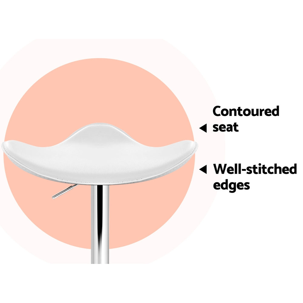 Artiss 2x Bar Stools Leather Gas Lift Chair White-3