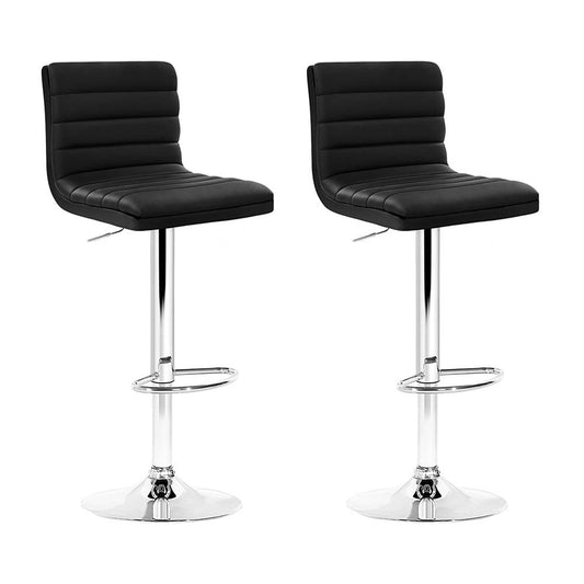 Artiss 2x Bar Stools Padded Leather Gas Lift Black-0