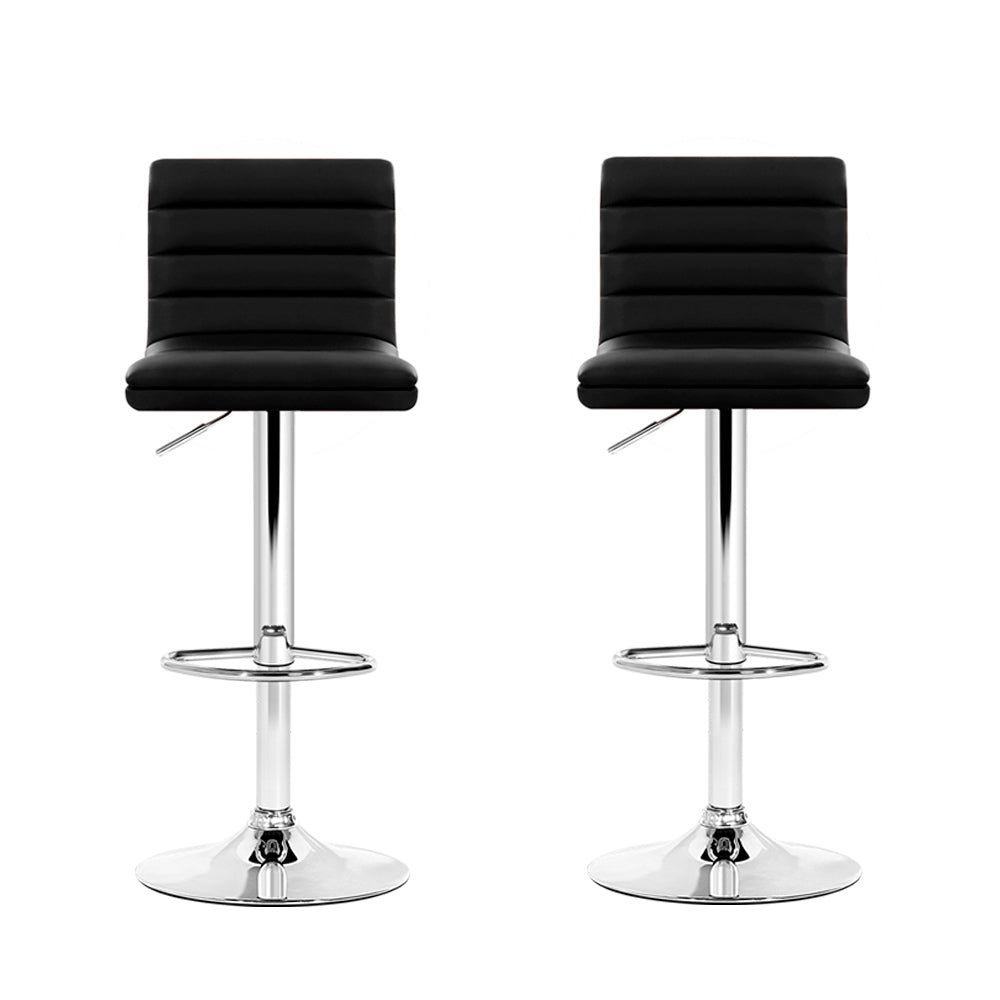 Artiss 2x Bar Stools Padded Leather Gas Lift Black-2