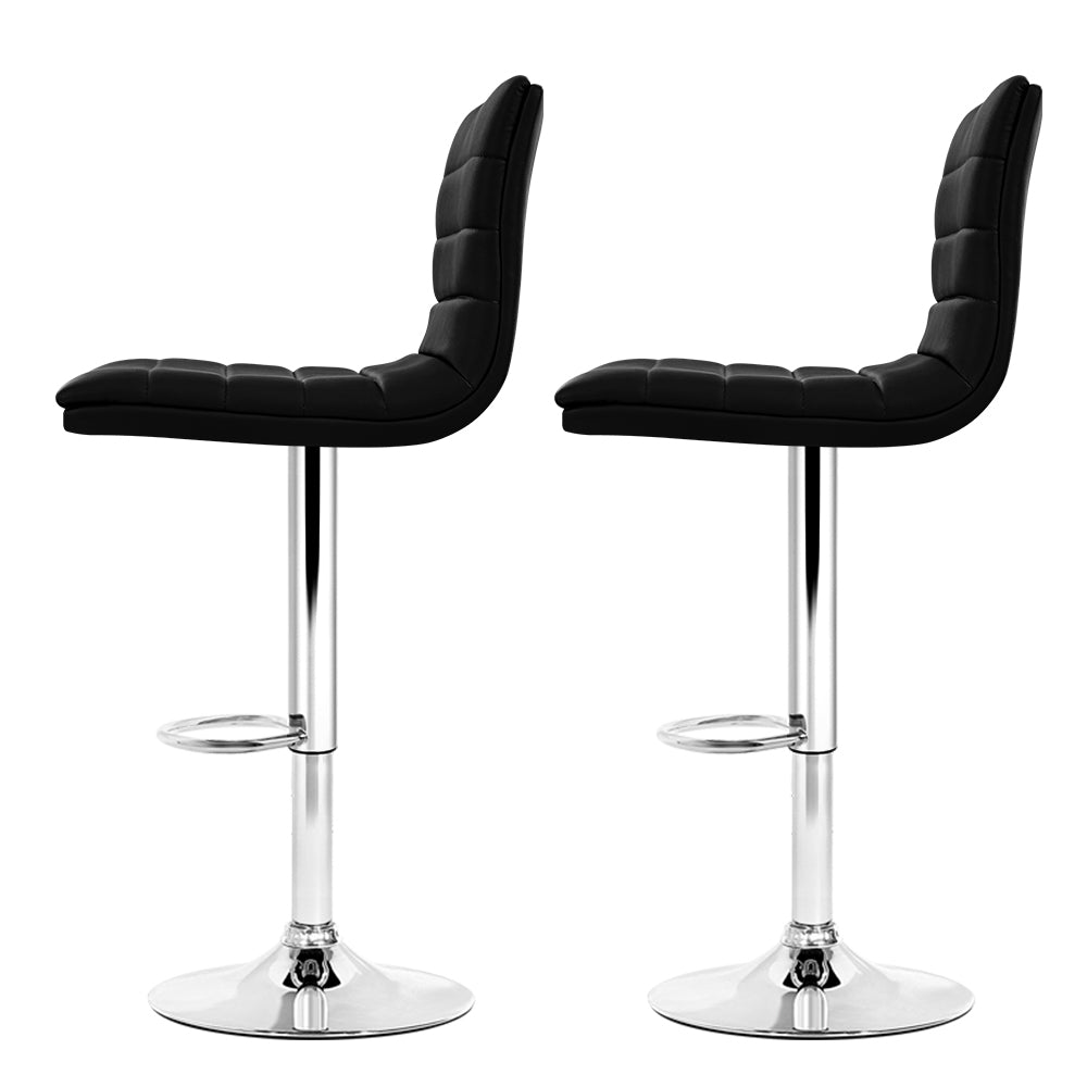 Artiss 2x Bar Stools Padded Leather Gas Lift Black-3