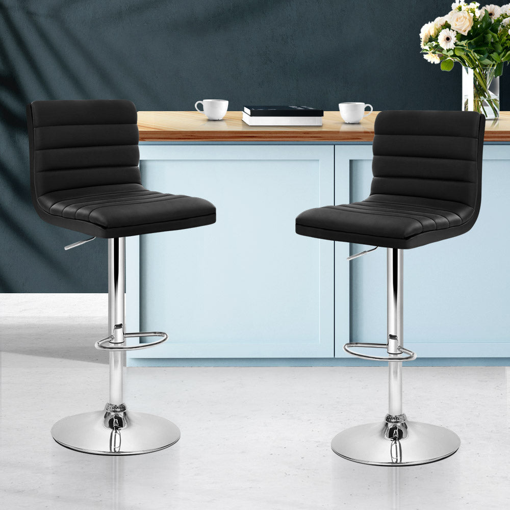 Artiss 2x Bar Stools Padded Leather Gas Lift Black-7