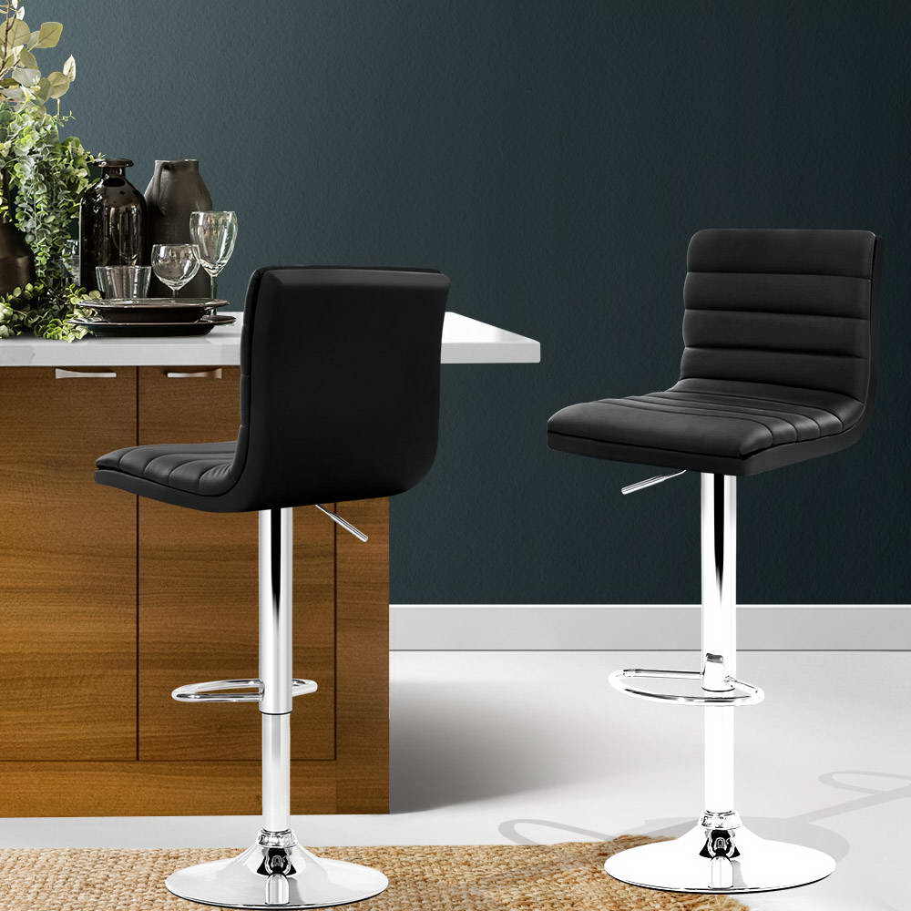 Artiss 2x Bar Stools Padded Leather Gas Lift Black-6