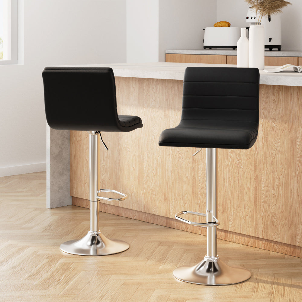 Artiss 2x Bar Stools Padded Leather Gas Lift Black-7