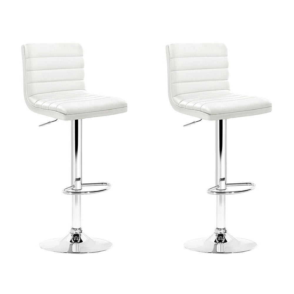 Artiss 2x Bar Stools Padded Leather Gas Lift White-0