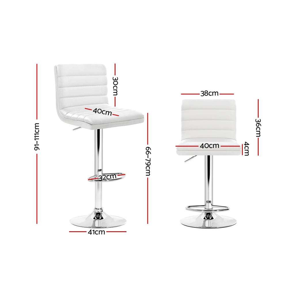Artiss 2x Bar Stools Padded Leather Gas Lift White-1