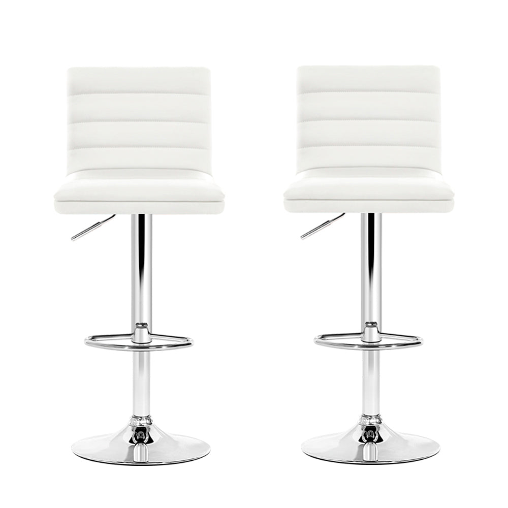Artiss 2x Bar Stools Padded Leather Gas Lift White-2