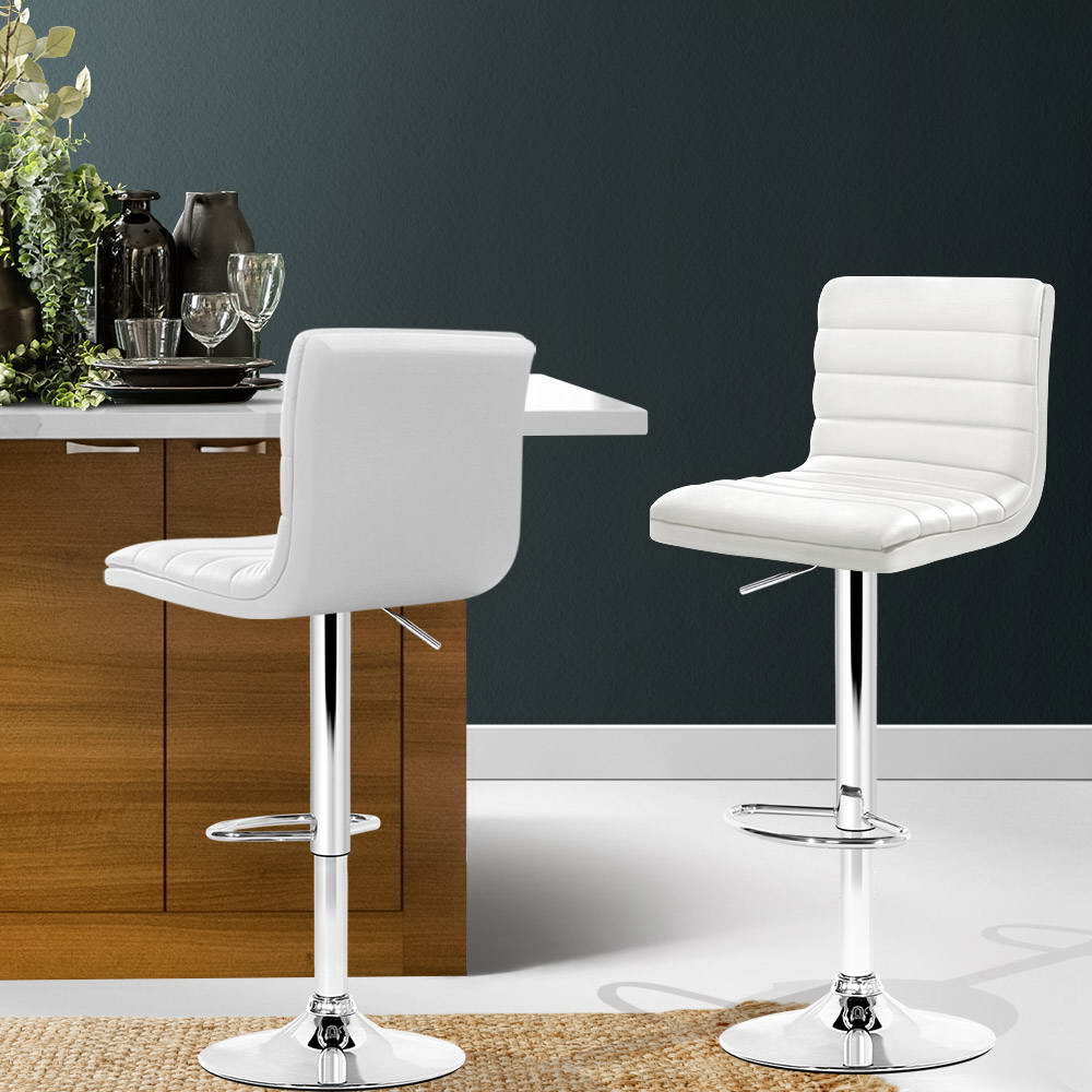 Artiss 2x Bar Stools Padded Leather Gas Lift White-6