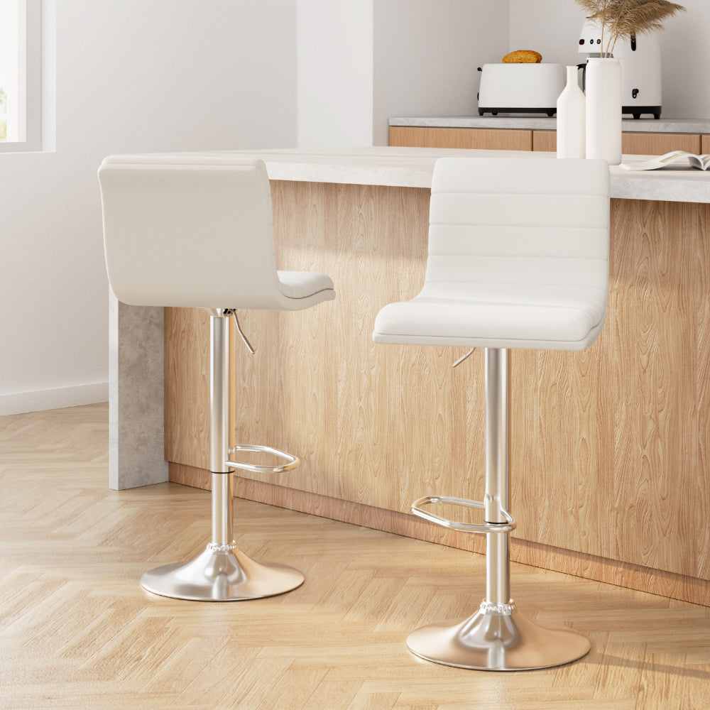 Artiss 2x Bar Stools Padded Leather Gas Lift White-7