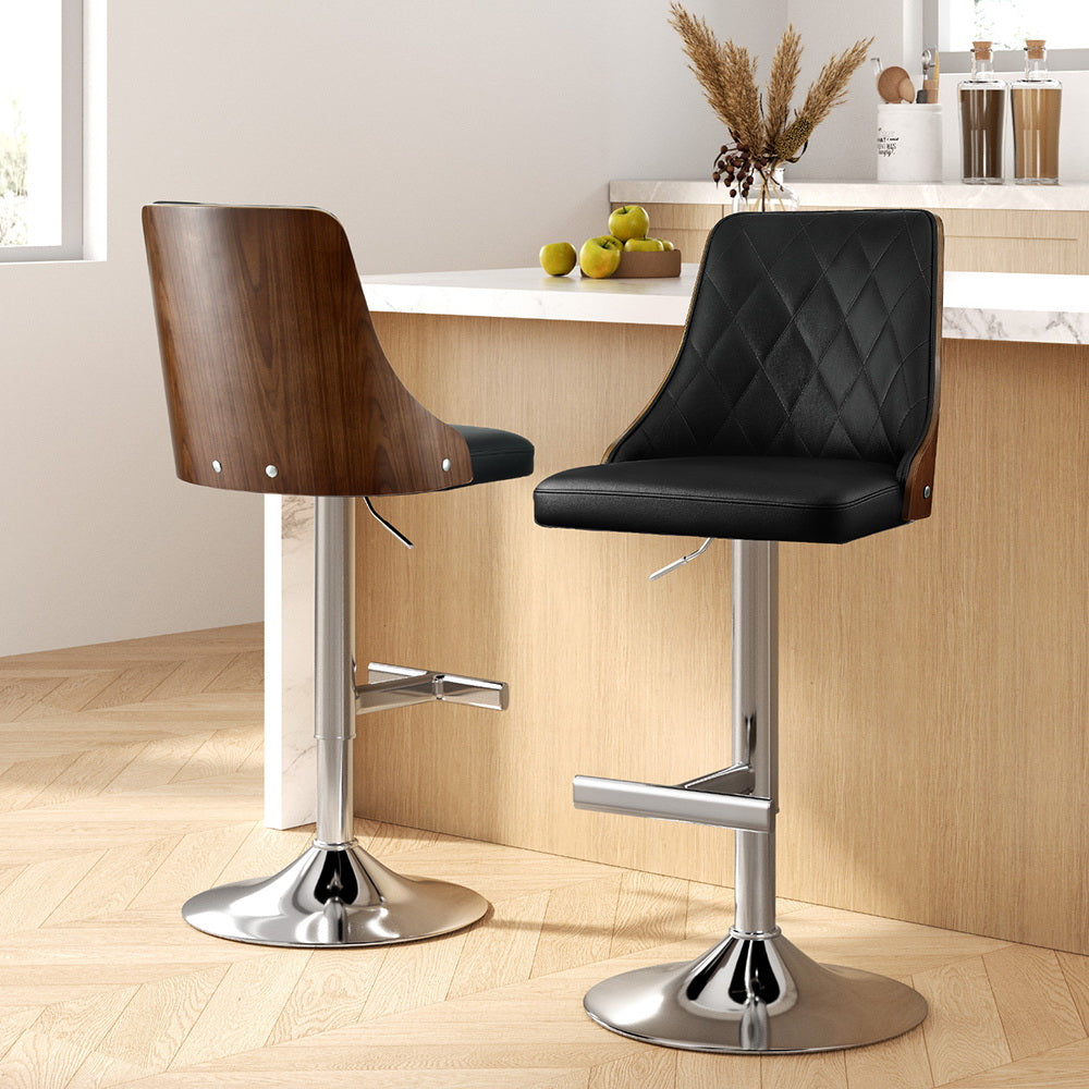 Artiss 2X Bar Stool Wood Swivel Adjustable Kitchen Counter Stool Leather Black-6