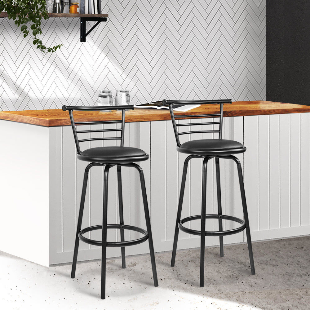 Artiss 2x Bar Stools Swivel Leather Padded Metal-7