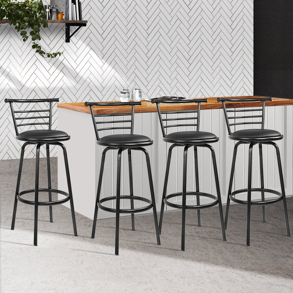 Artiss 4x Bar Stools Swivel Leather Padded Metal-7