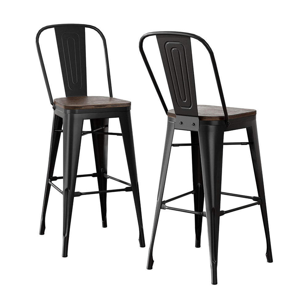 2x Artiss Metal Bar Stools Wooden Seat Retro Counter Stool-0