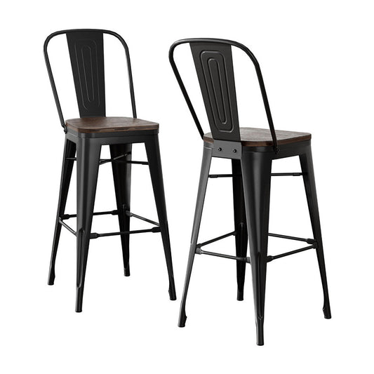2x Artiss Metal Bar Stools Wooden Seat Retro Counter Stool-0