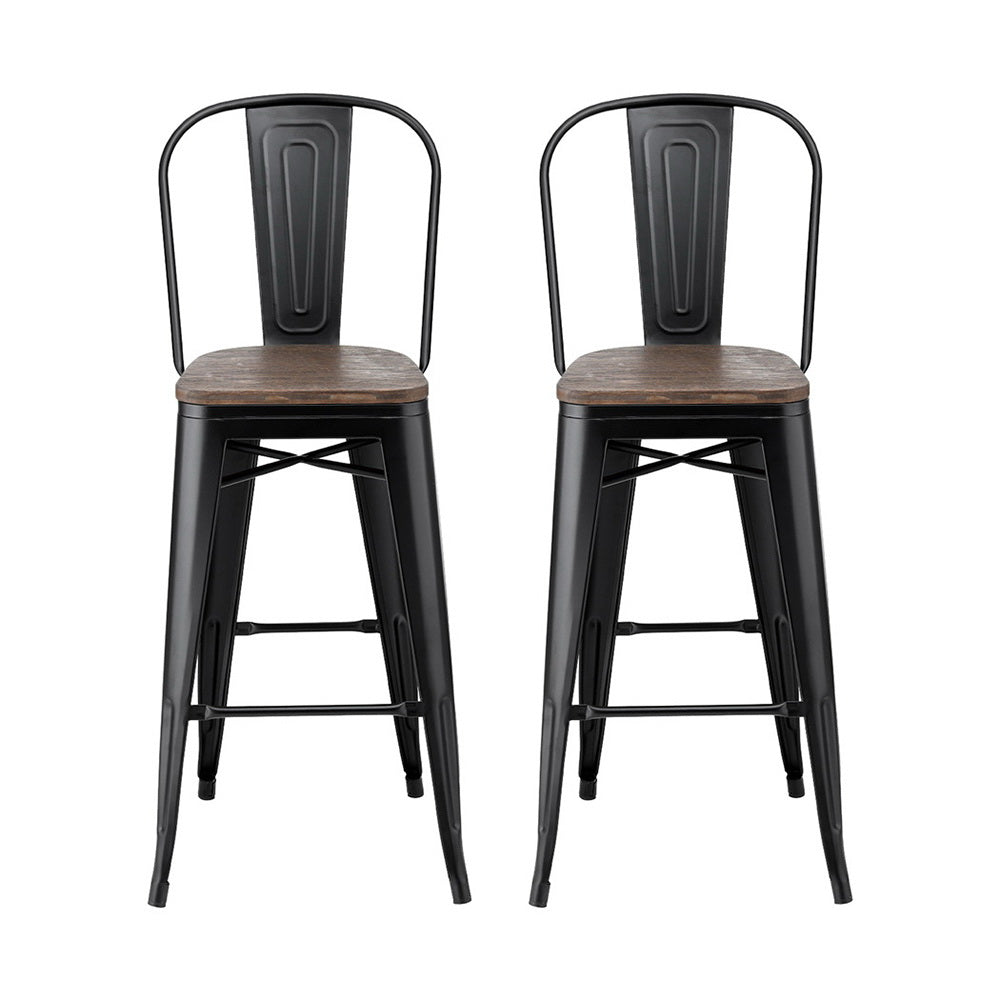 2x Artiss Metal Bar Stools Wooden Seat Retro Counter Stool-2