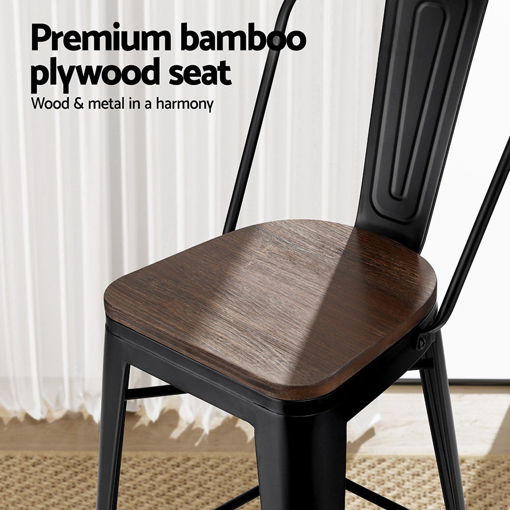 2x Artiss Metal Bar Stools Wooden Seat Retro Counter Stool-3