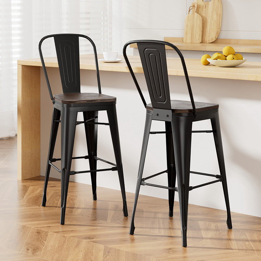 2x Artiss Metal Bar Stools Wooden Seat Retro Counter Stool-6