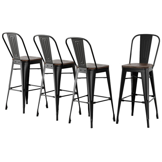 4x Artiss Metal Bar Stools Wooden Seat Retro Counter Stool-0