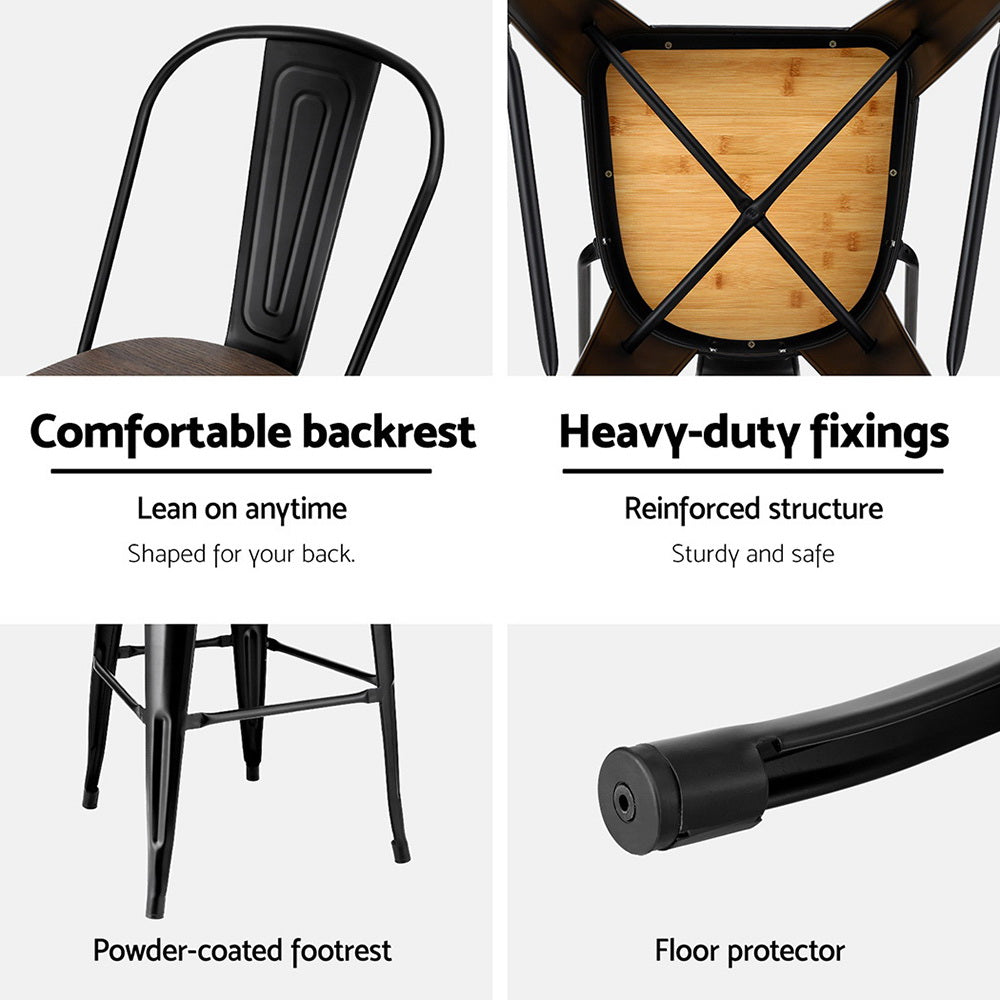 4x Artiss Metal Bar Stools Wooden Seat Retro Counter Stool-5