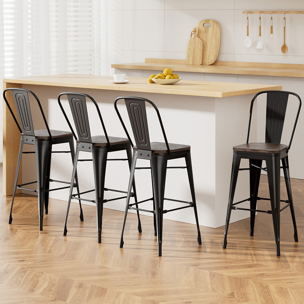 4x Artiss Metal Bar Stools Wooden Seat Retro Counter Stool-6