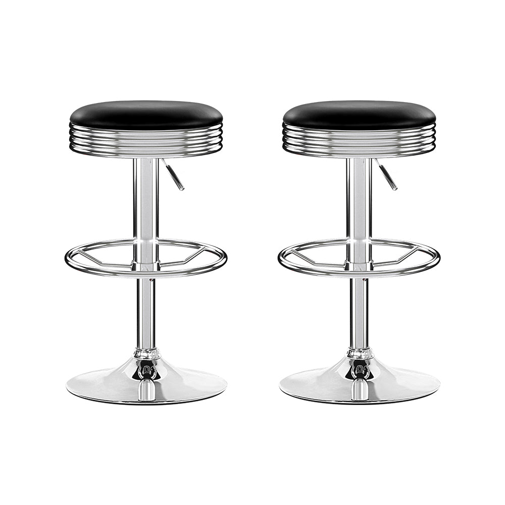 Artiss Set of 2 Backless PU Leather Bar Stools - Black and Chrome-0