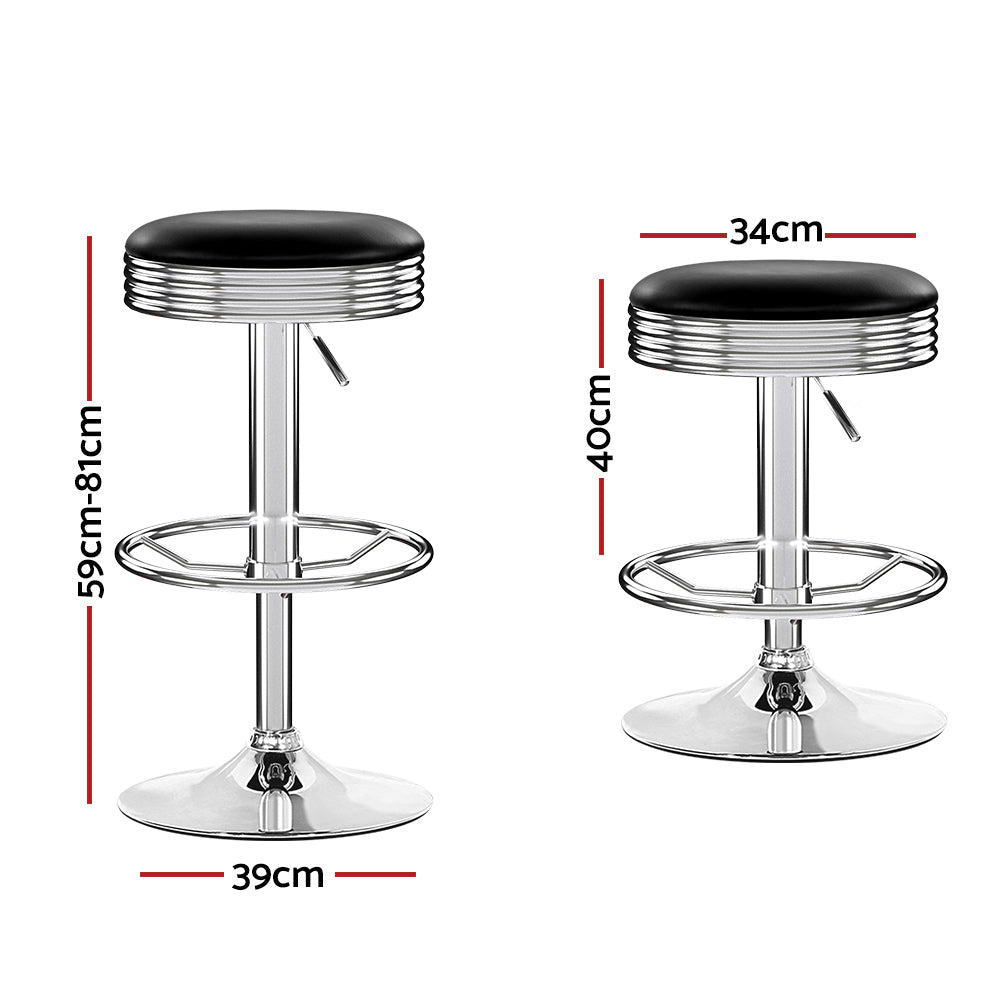 Artiss Set of 2 Backless PU Leather Bar Stools - Black and Chrome-1