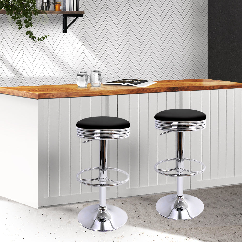 Artiss Set of 2 Backless PU Leather Bar Stools - Black and Chrome-7