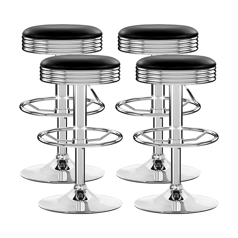 Artiss 4x Bar Stools Leather Padded Gas Lift Silver-0