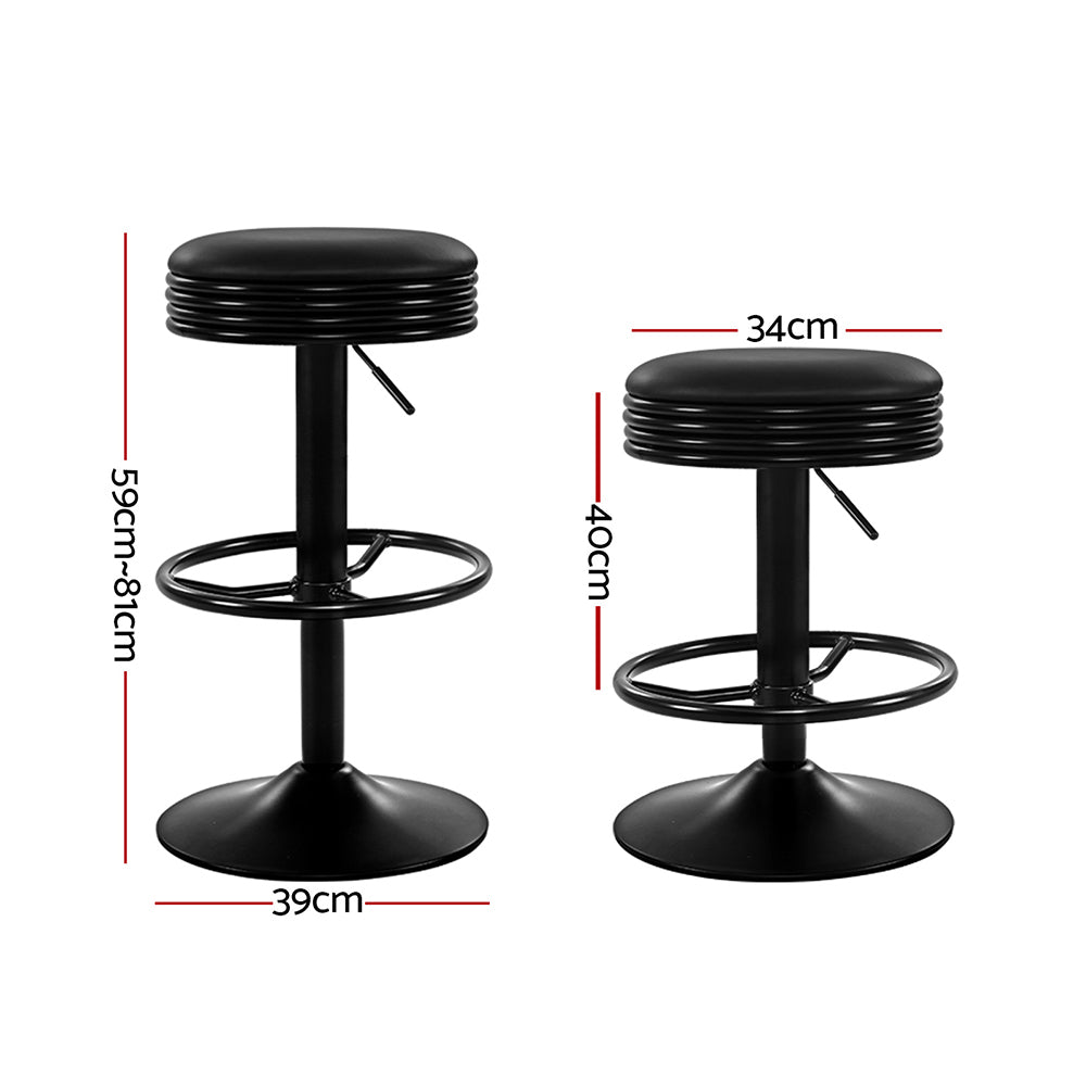 Artiss 2x Bar Stools Leather Padded Gas Lift Black-1