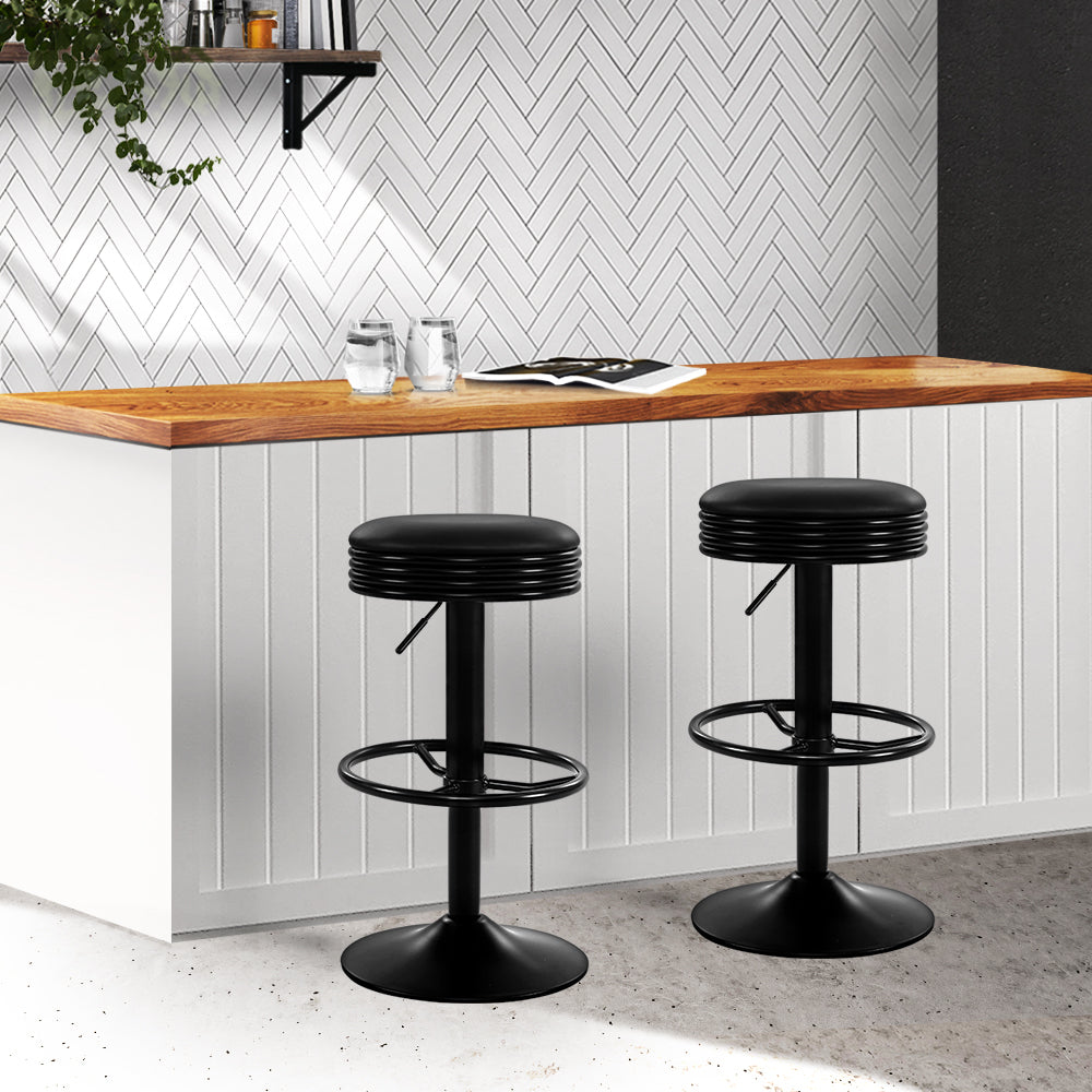 Artiss 2x Bar Stools Leather Padded Gas Lift Black-7