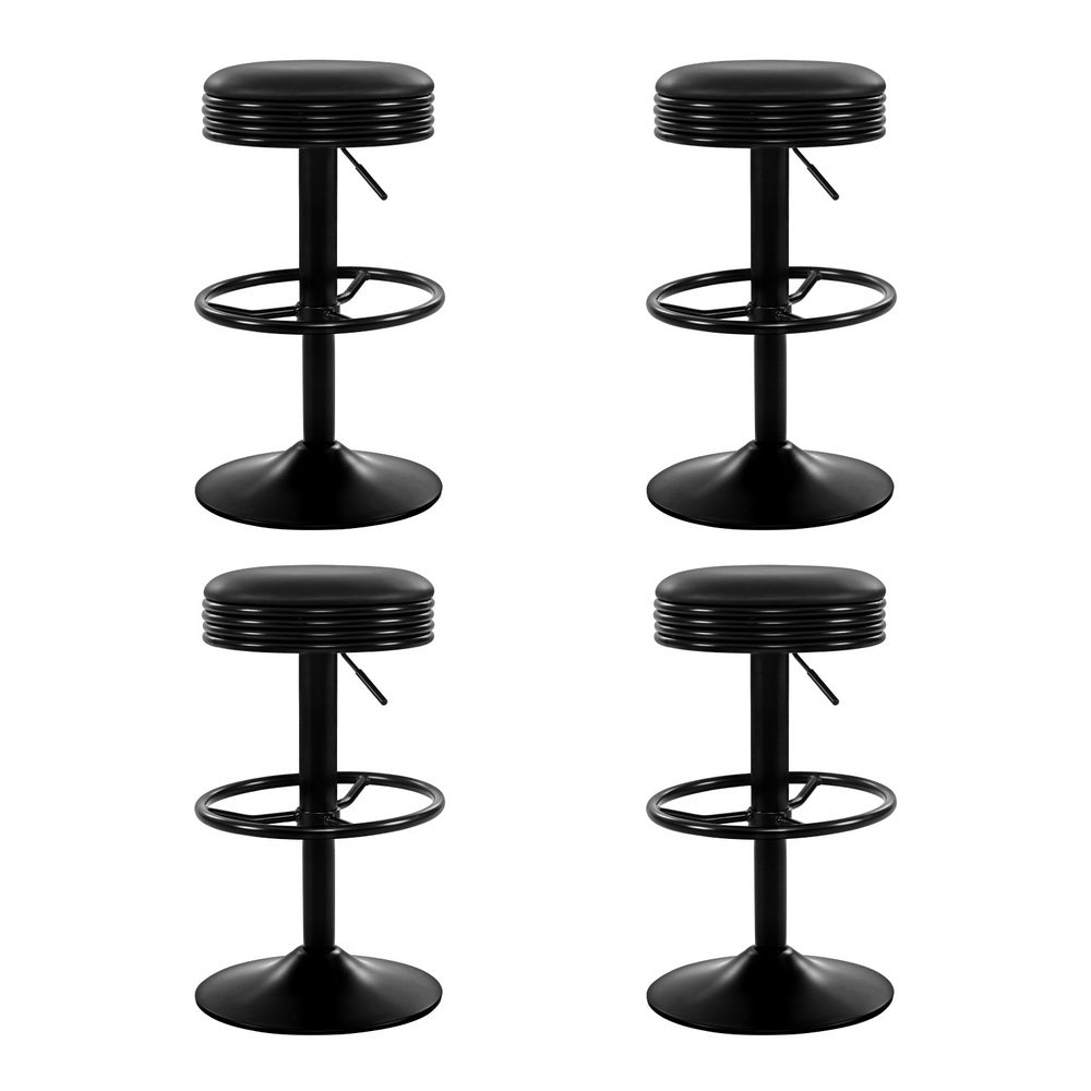 Artiss 4x Bar Stools Leather Padded Gas Lift Black-0