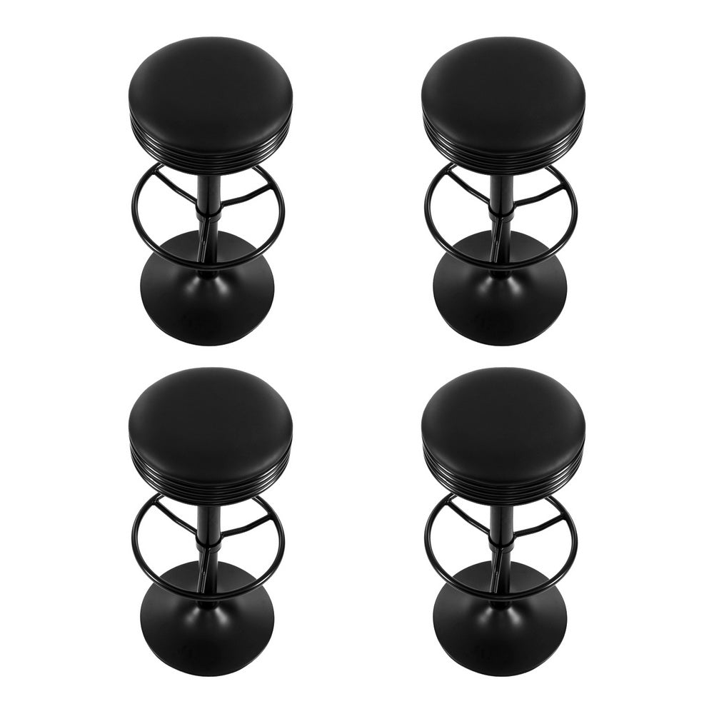 Artiss 4x Bar Stools Leather Padded Gas Lift Black-2