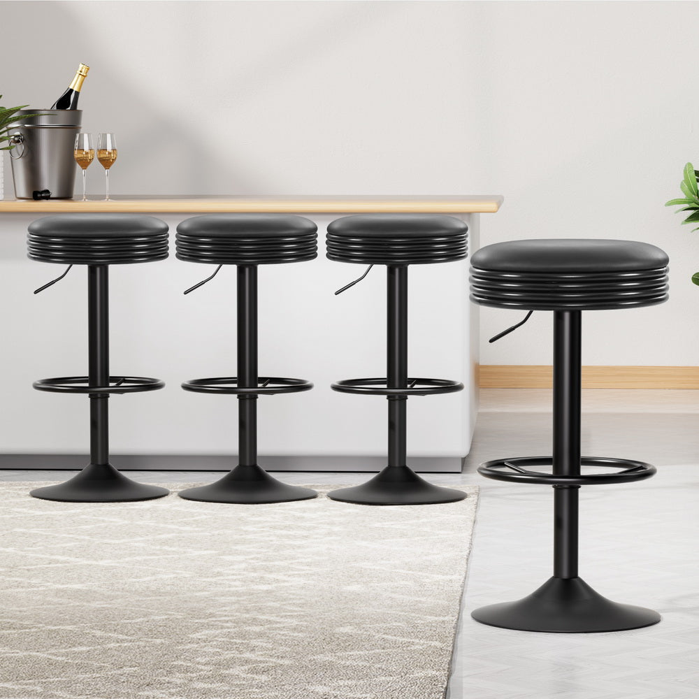 Artiss 4x Bar Stools Leather Padded Gas Lift Black-6