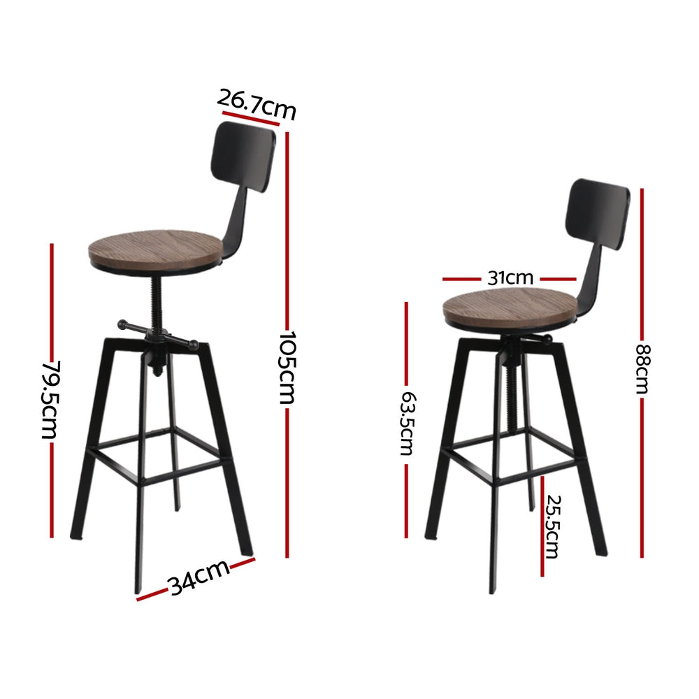 Artiss 4x Bar Stools Kitchen Dining Chairs Adjustable Wood Stool w/Backrest-1