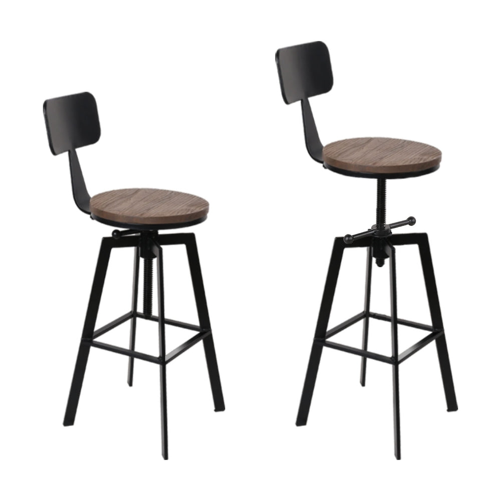 Artiss 4x Bar Stools Kitchen Dining Chairs Adjustable Wood Stool w/Backrest-2