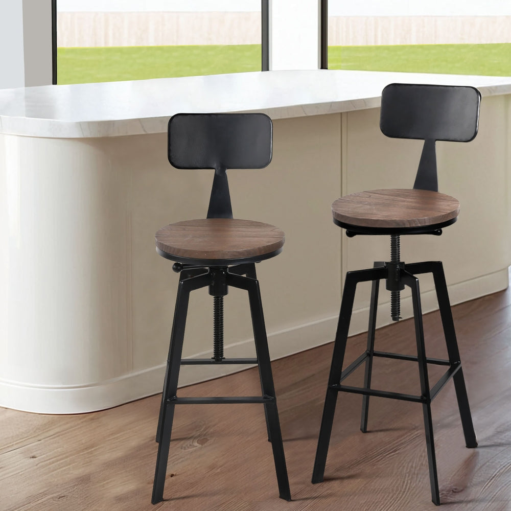 Artiss 4x Bar Stools Kitchen Dining Chairs Adjustable Wood Stool w/Backrest-6