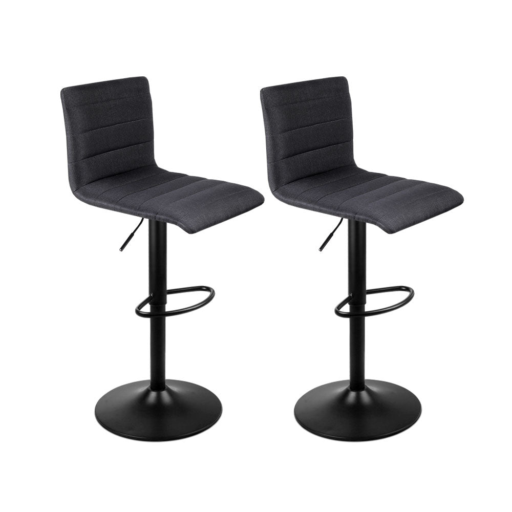 Artiss 2x Bar Stools Gas Lift Linen Fabric Black-0