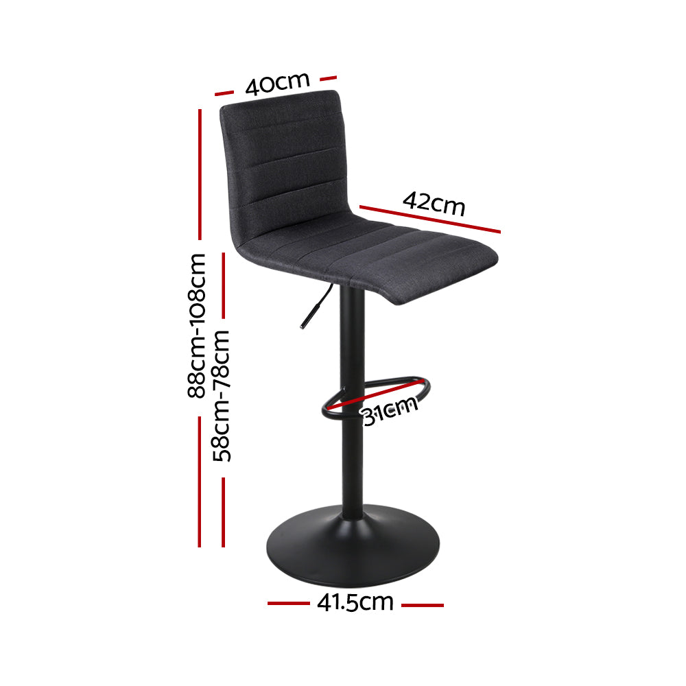 Artiss 2x Bar Stools Gas Lift Linen Fabric Black-1